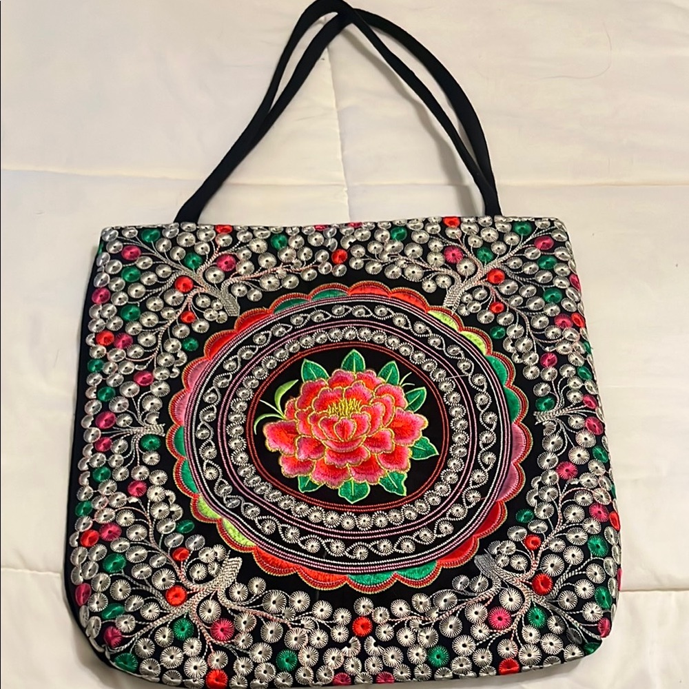 Embroidered Floral Tote Bag